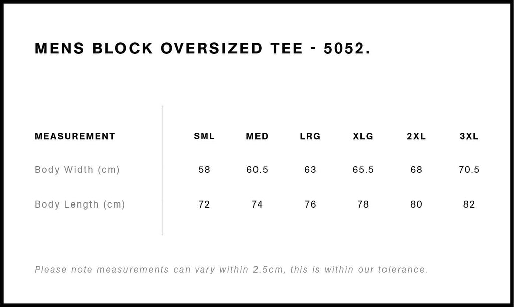 Block Oversized Tee 5052 - Size guide