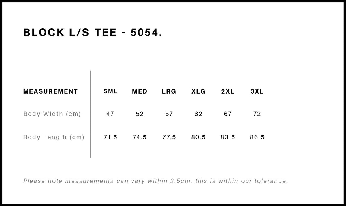 Block L/S Tee 5054 - Size guide
