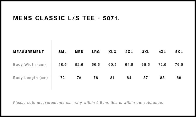 Classic L/S Tee 5071S - Size guide
