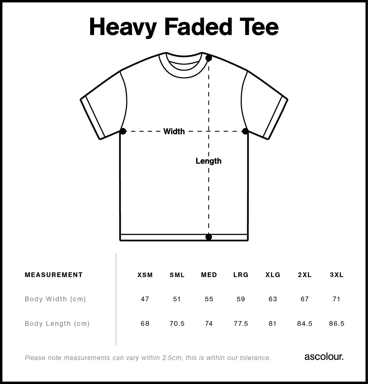 Mixed Heavy Faded Tee Bundle - Size guide