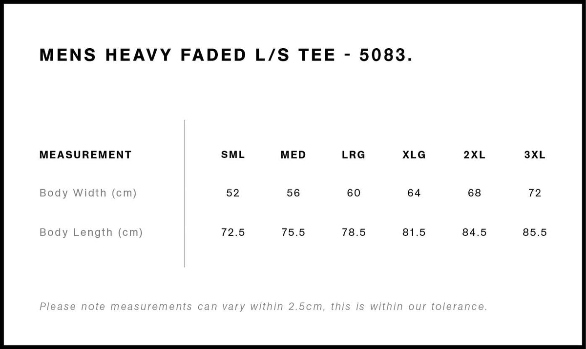 Heavy Faded L/S Tee 5083 - Size guide