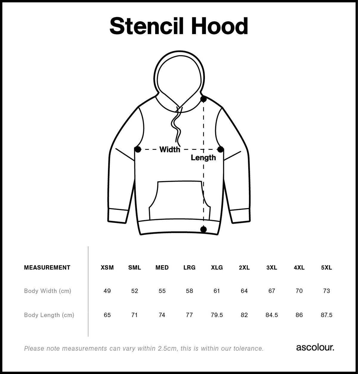 Stencil Hood 5102S - Size guide