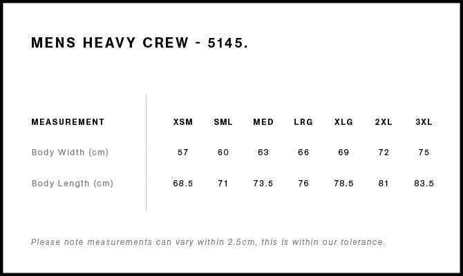 Heavy Crew 5145S - Size guide