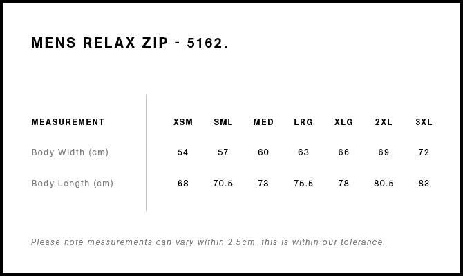 Relax Zip Hood 5162 - Size guide
