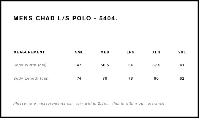 Chad L/S Polo 5404 - Size guide