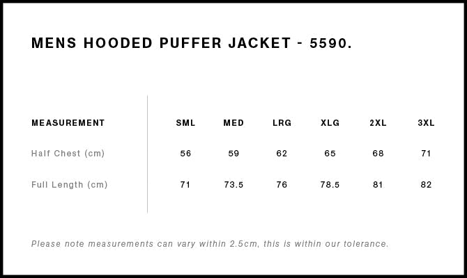 Hooded Puffer Jacket 5590 - Size guide