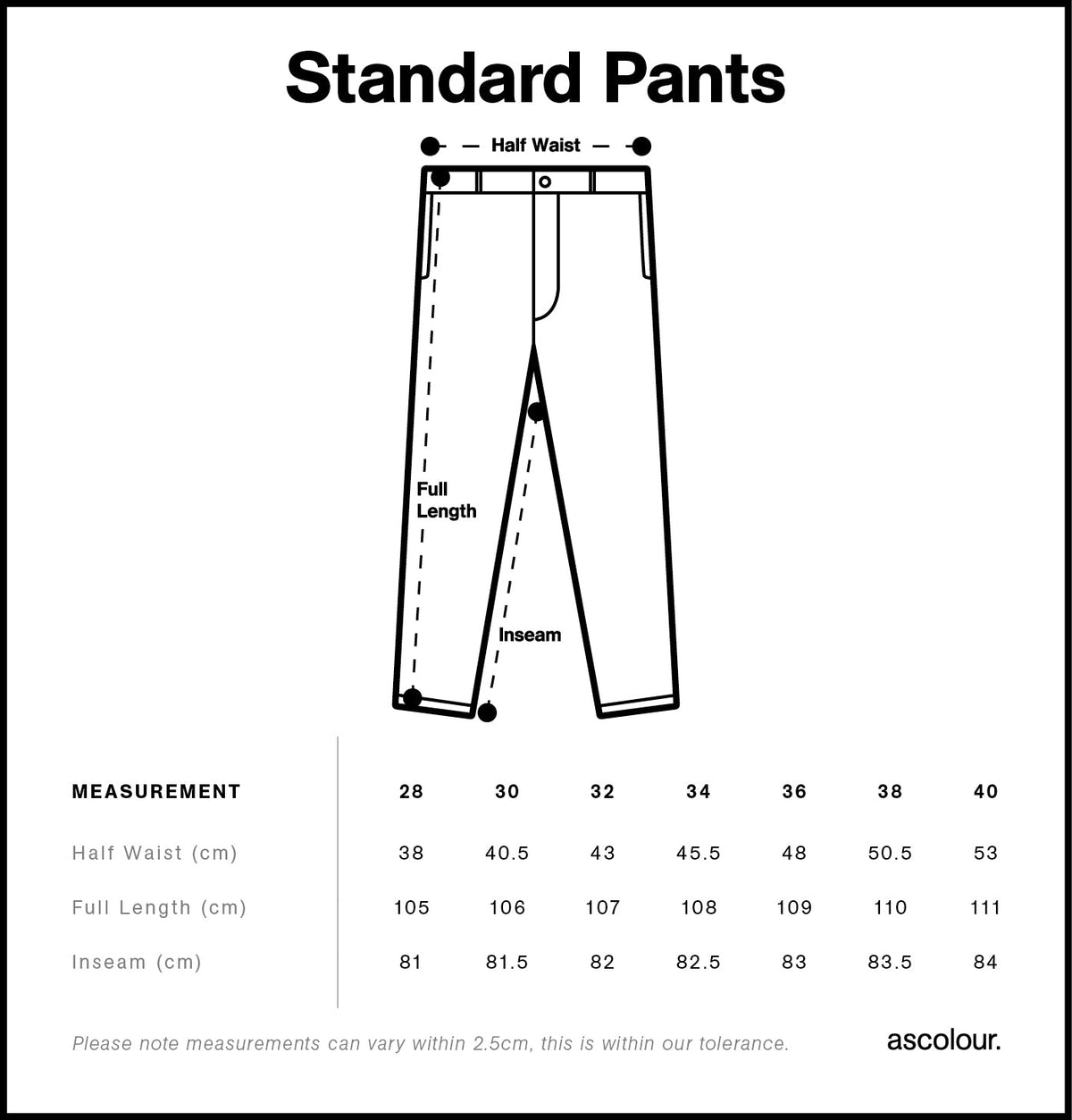 Standard Pants 5901S - Size guide