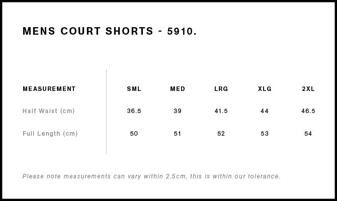 Court Shorts 20" 5910S - Size guide