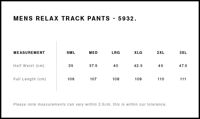 Relax Track Pants 5932 - Size guide