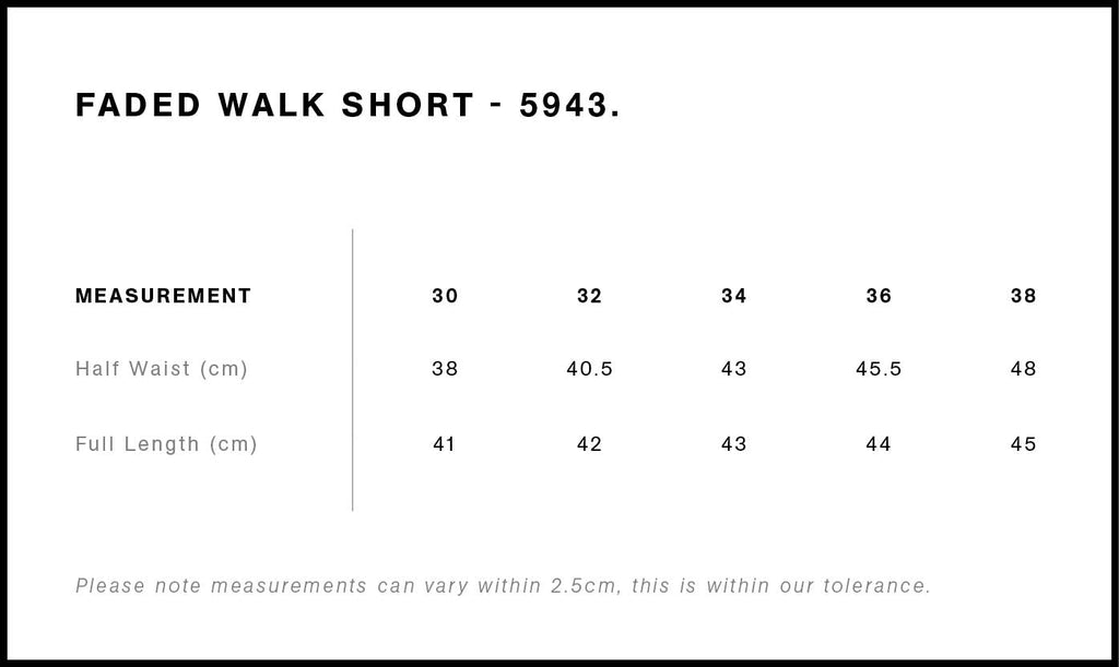 Faded Walk Shorts 18" 5943 - Size guide