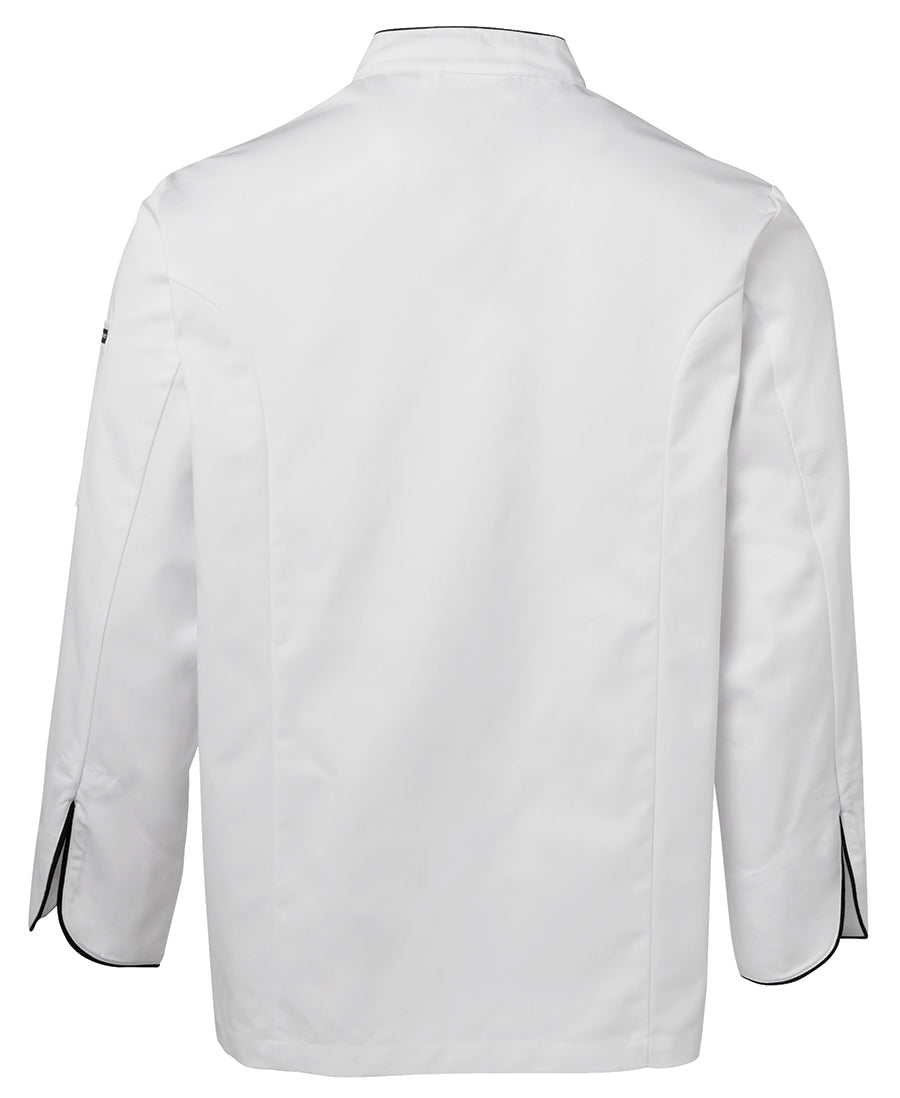 JB's L/S Chefs Jacket - White/Black Piping - Back