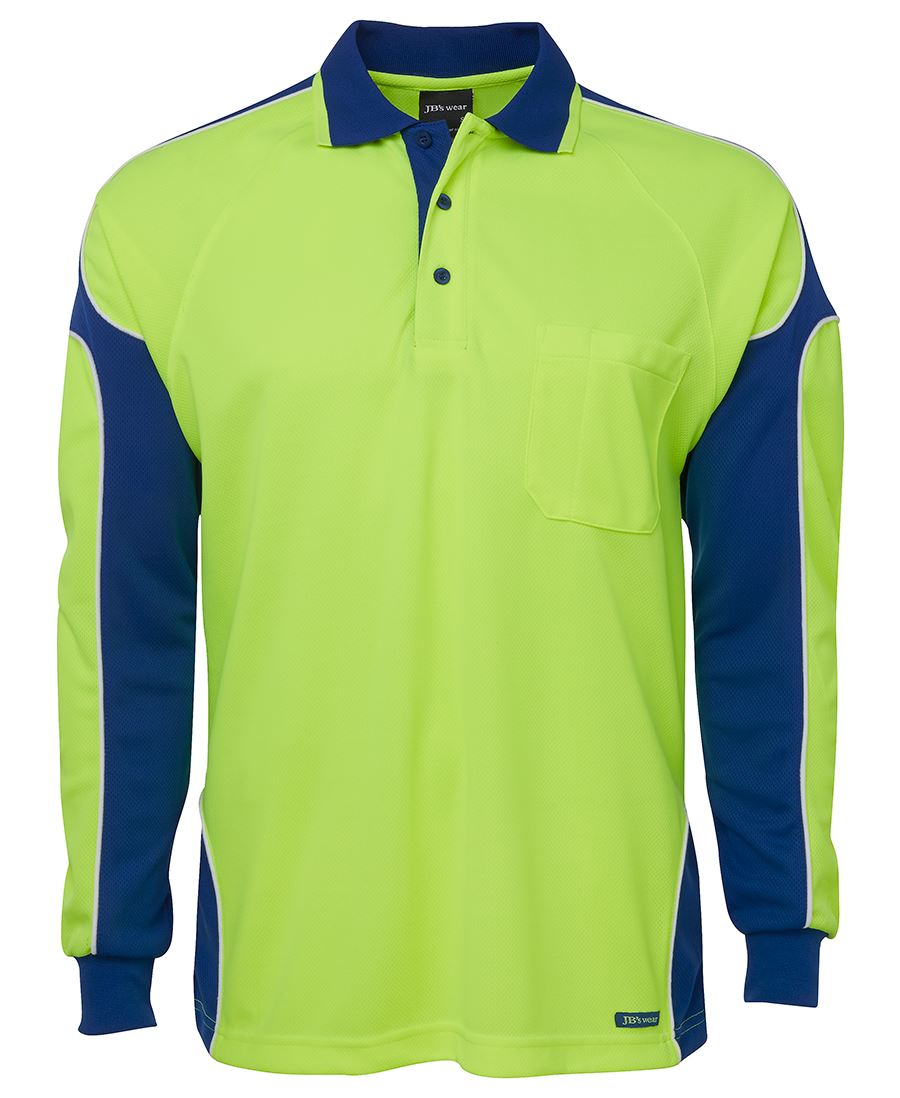 JB's Hi Vis L/S Arm Panel Polo - Lime/Royal - Front