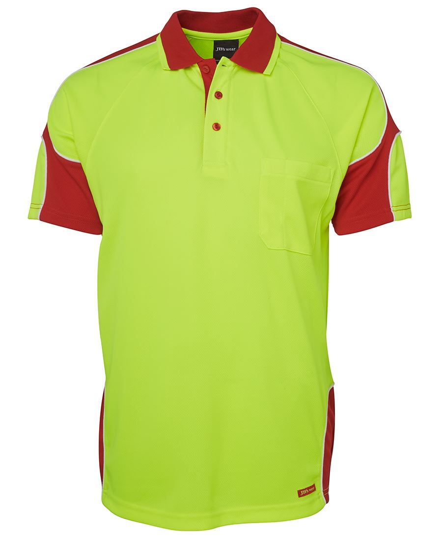 JB's Hi Vis S/S Arm Panel Polo - Lime/Red - Front