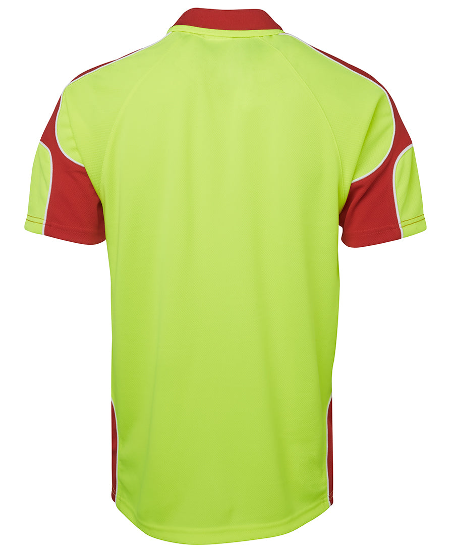 JB's Hi Vis S/S Arm Panel Polo - Lime/Red - Back