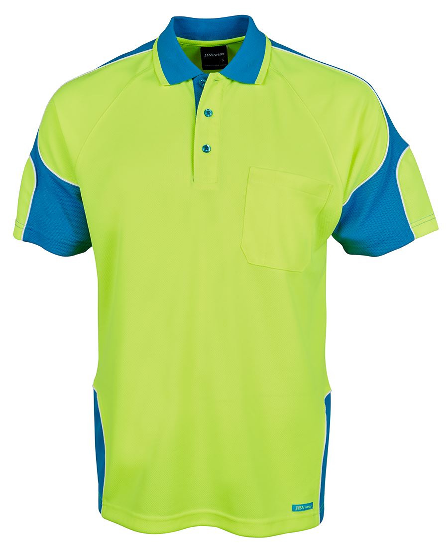 JB's Hi Vis S/S Arm Panel Polo - Lime/Aqua - Front