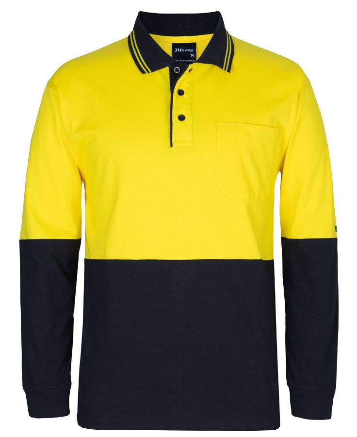 JB's Hi Vis L/S Cotton Polo - Yellow/Black - Front