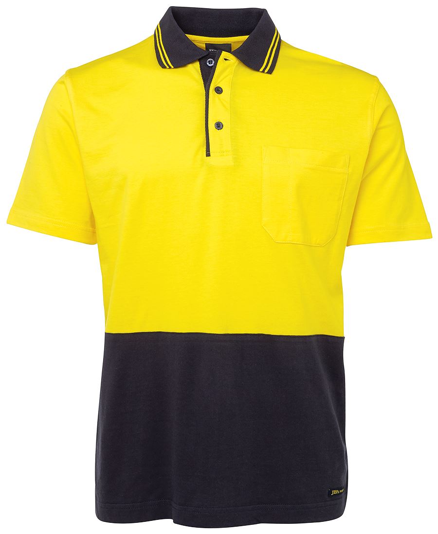 JB's Hi Vis S/S Cotton Polo - Yellow/Navy - Front