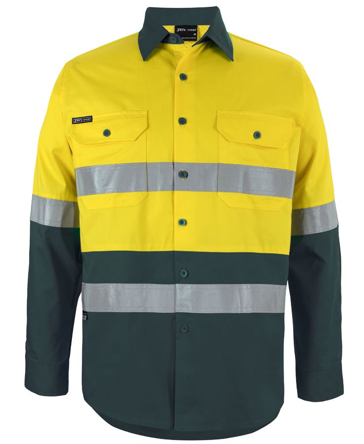 JB's Hi Vis L/S (D+N) 150G Work Shirt - Yellow/Green - Front