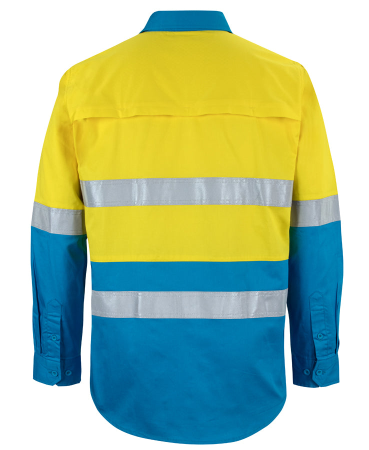 JB's Hi Vis L/S (D+N) 150G Work Shirt - Yellow/Aqua - Back