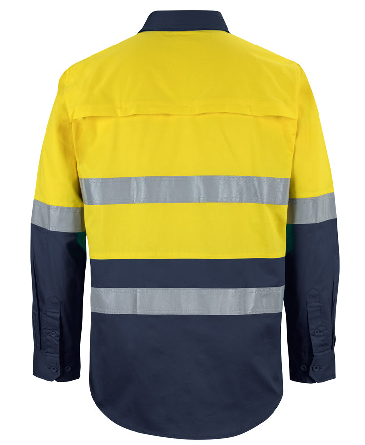 JB's Hi Vis L/S (D+N) 150G Work Shirt - Yellow/Navy - Back