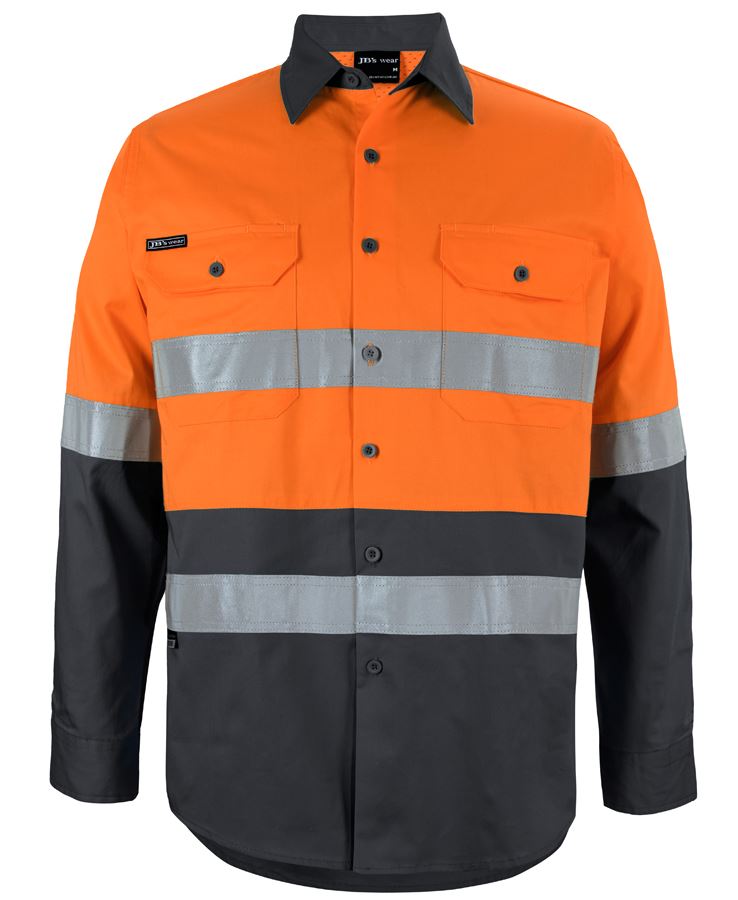 JB's Hi Vis L/S (D+N) 150G Work Shirt - Orange/Black - Front