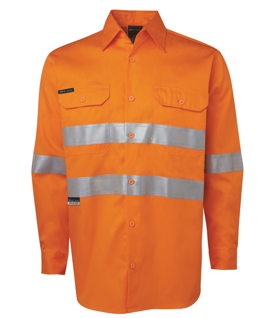 JB's Hi Vis L/S (D+N) 150G Work Shirt - Orange - Front