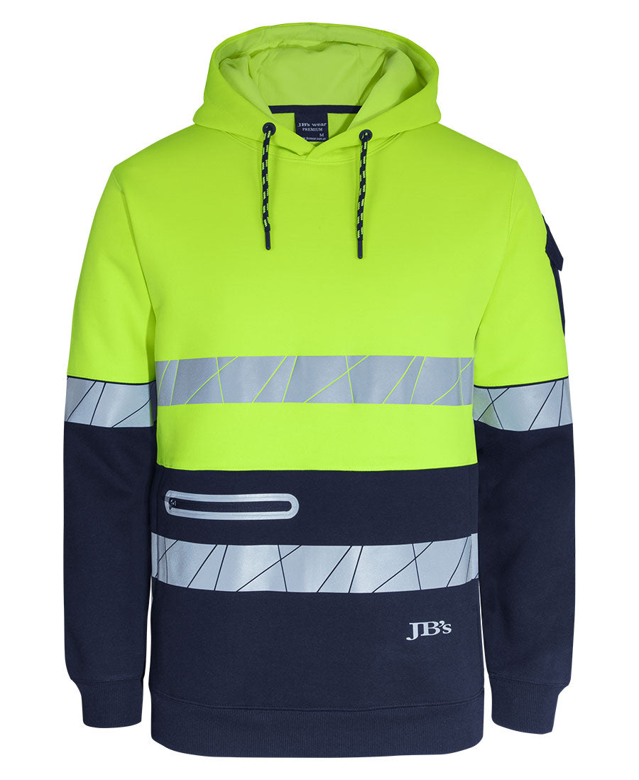 JB's 450g Hi VIs Pull Over Hoodie with Fragmented Tape - Lime/Navy - Front