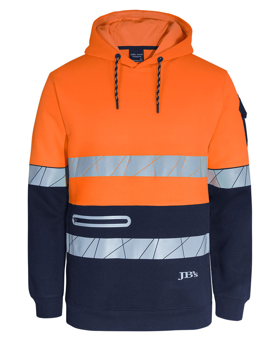 JB's 450g Hi VIs Pull Over Hoodie with Fragmented Tape - Orange/Navy - Front