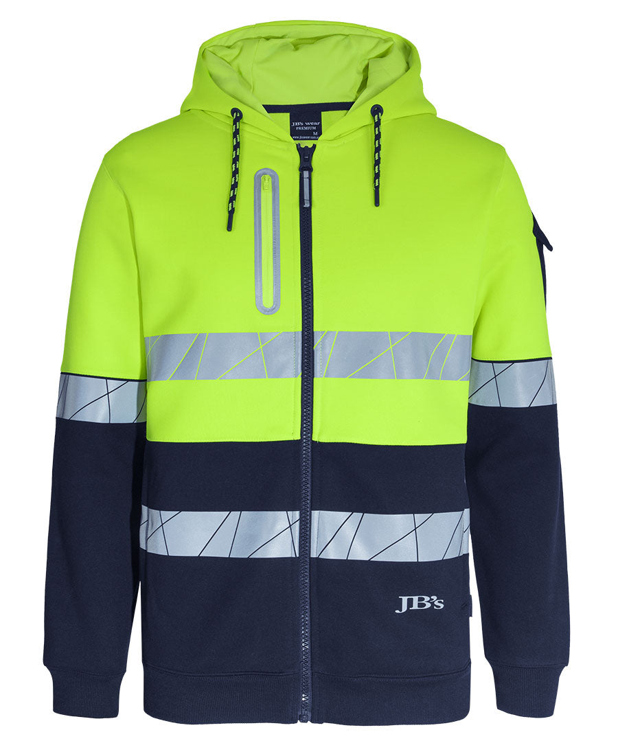 JB's 450g Hi Vis Full Zip Hoodie with Fragmented Tape - Lime/Navy - Front