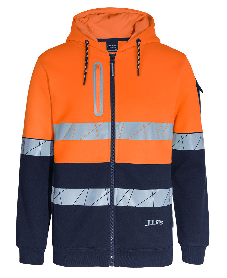 JB's 450g Hi Vis Full Zip Hoodie with Fragmented Tape - Orange/Navy - Front