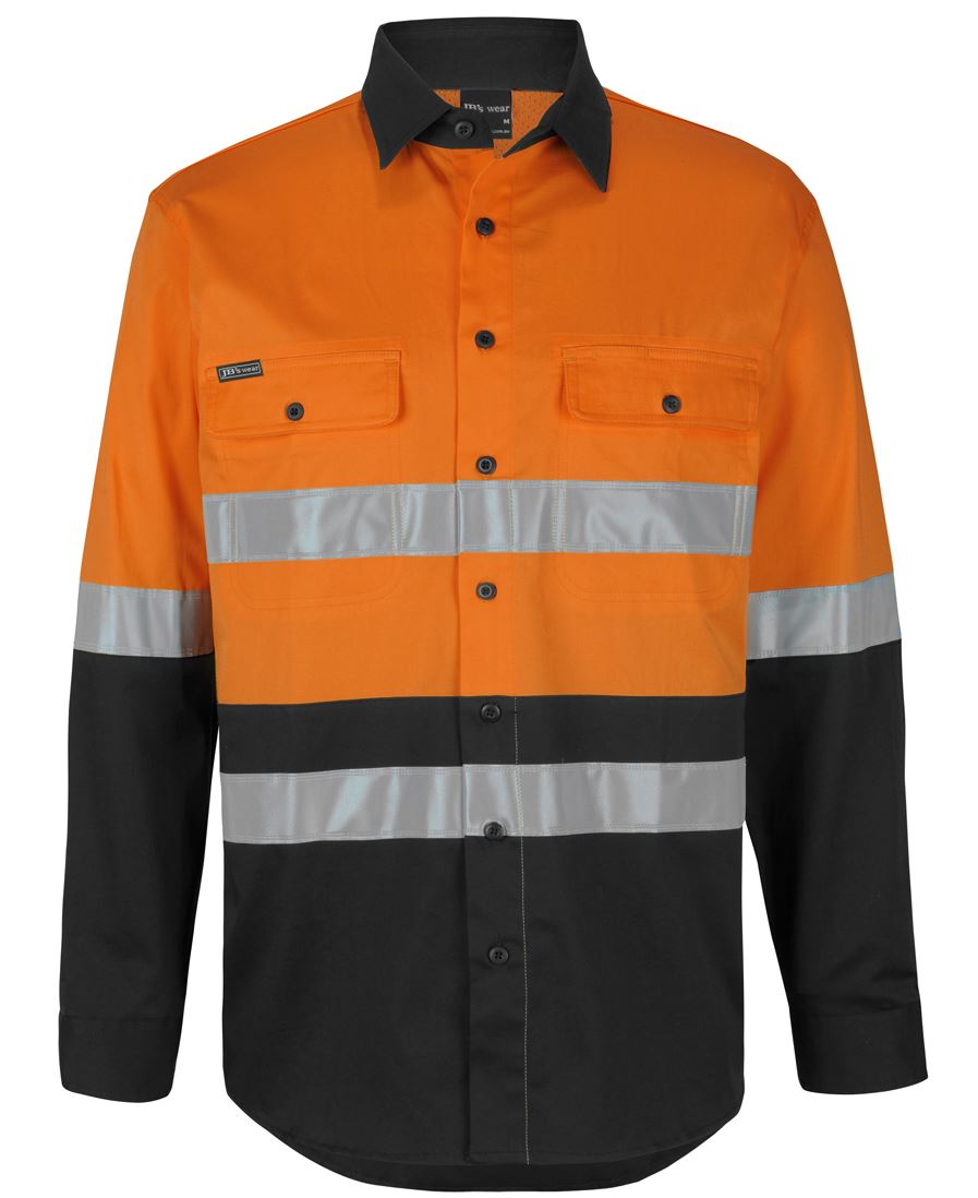 JB's Hi Vis (D+N) L/S Stretch Work Shirt - Orange/Black - Front