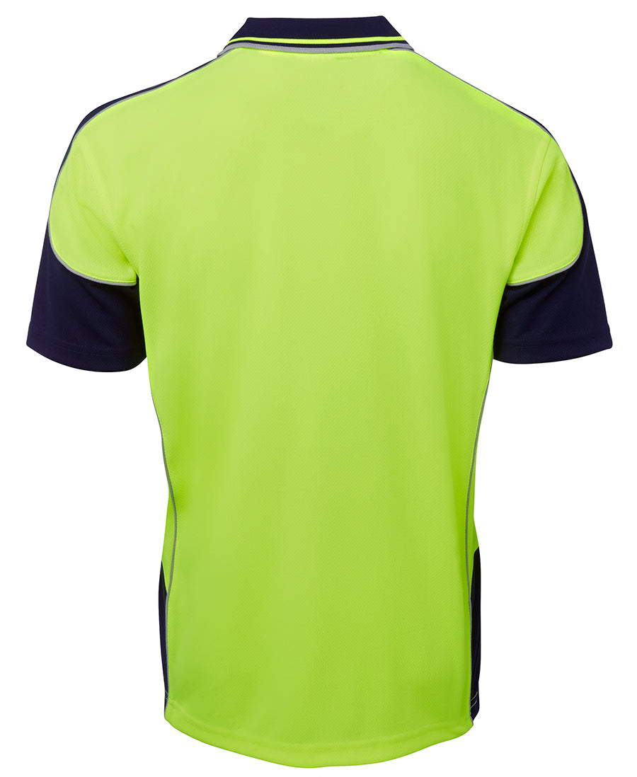 JB's Hi Vis Contrast Piping Polo - Lime/Navy - Back