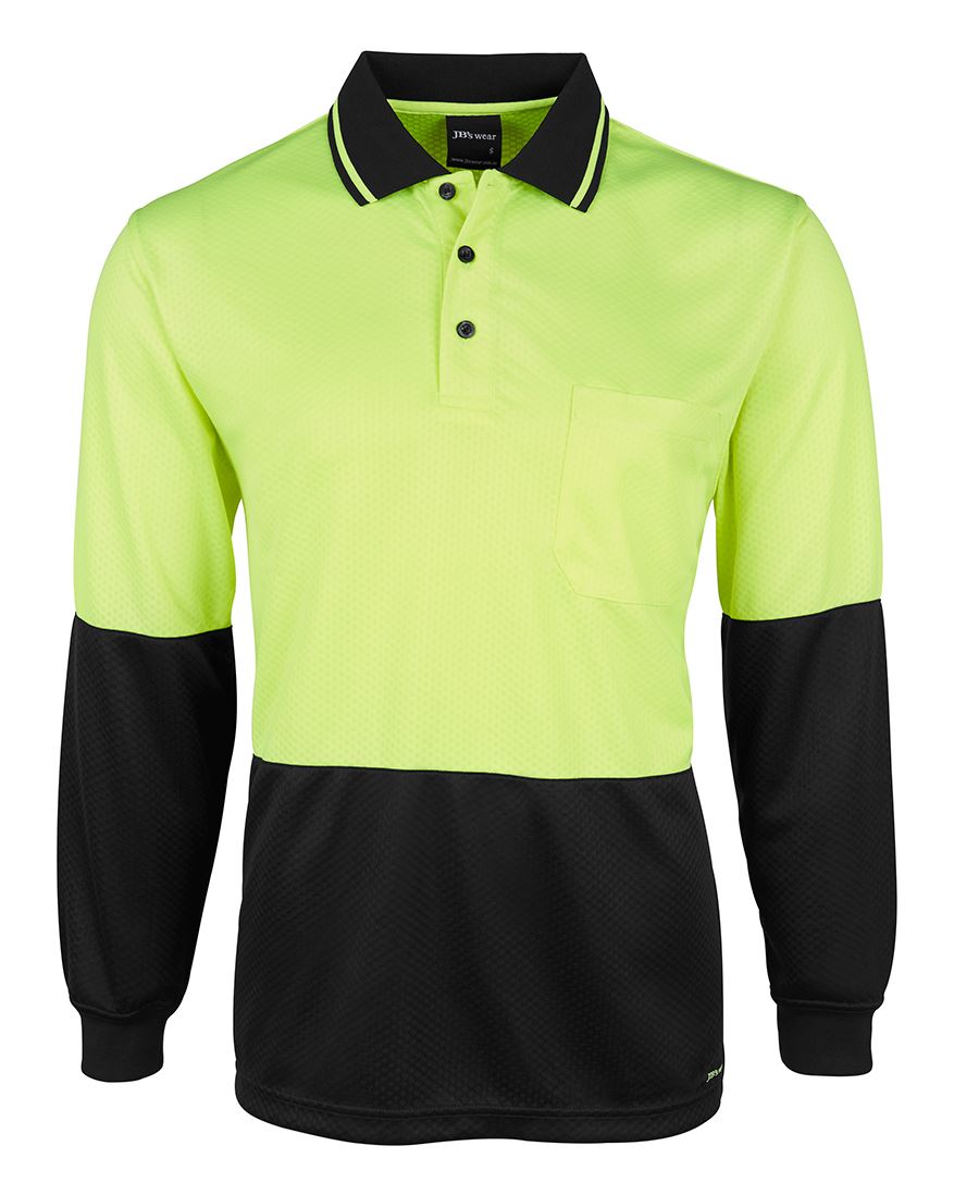 JB's Hi Vis L/S Jacquard Polo - Lime/Black - Front