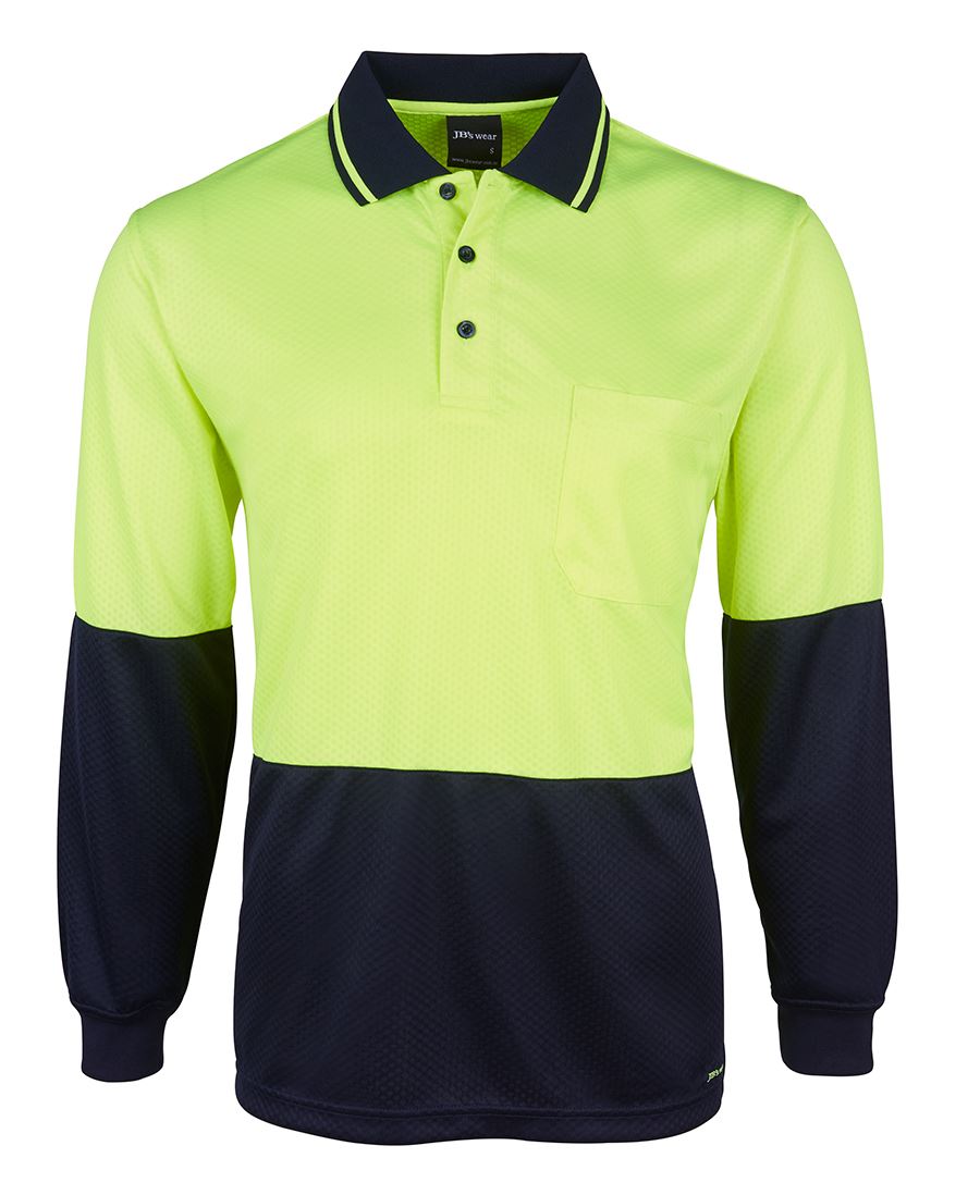 JB's Hi Vis L/S Jacquard Polo - Lime/Navy - Front