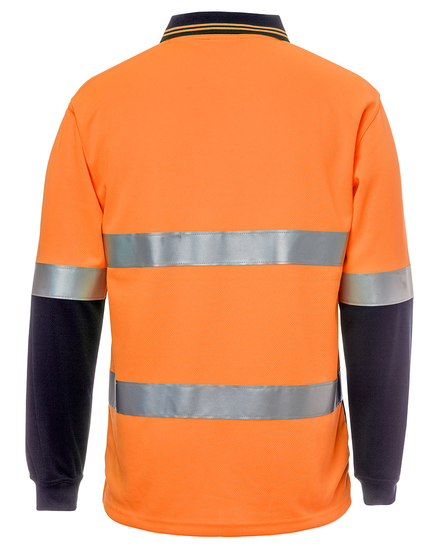 JB's Hi Vis L/S (D+N) Cotton Back Polo - Orange/Navy - Back