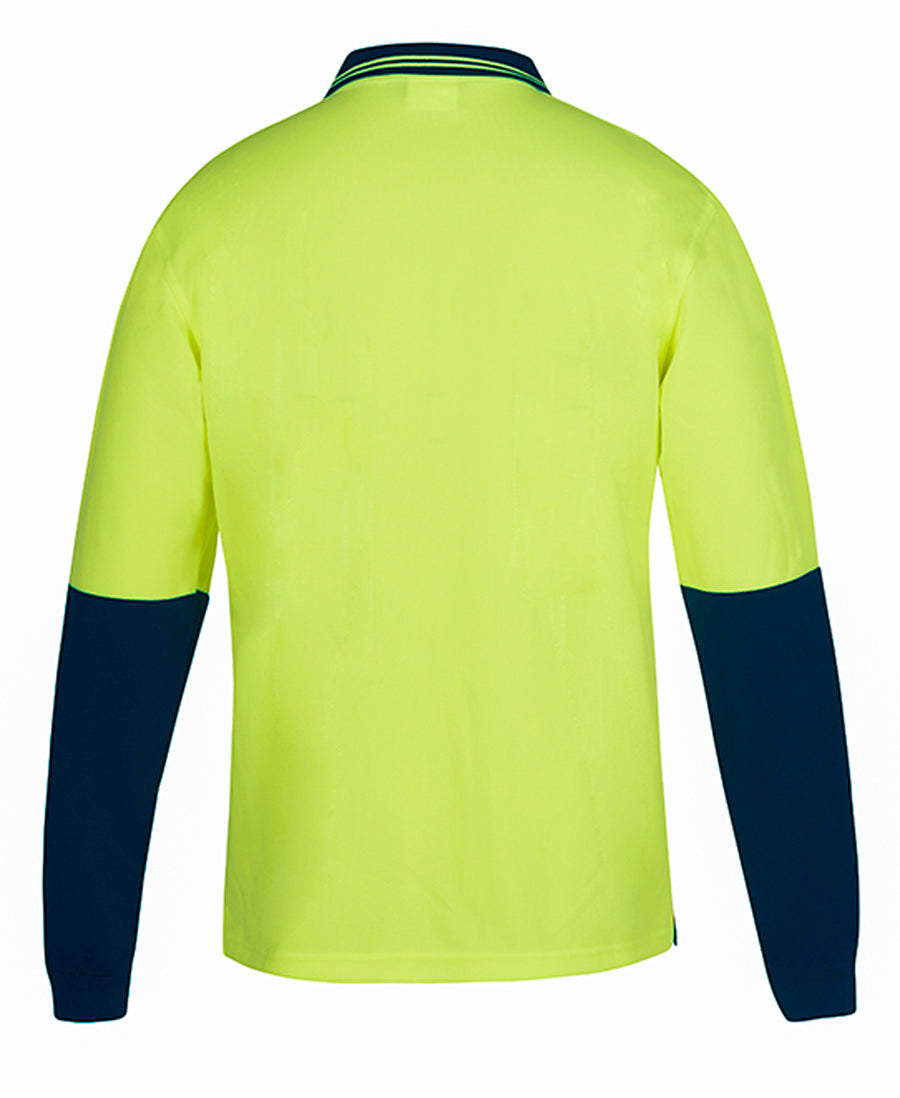 JB's Hi Vis L/S Non Button Polo - Lime/Navy - Back