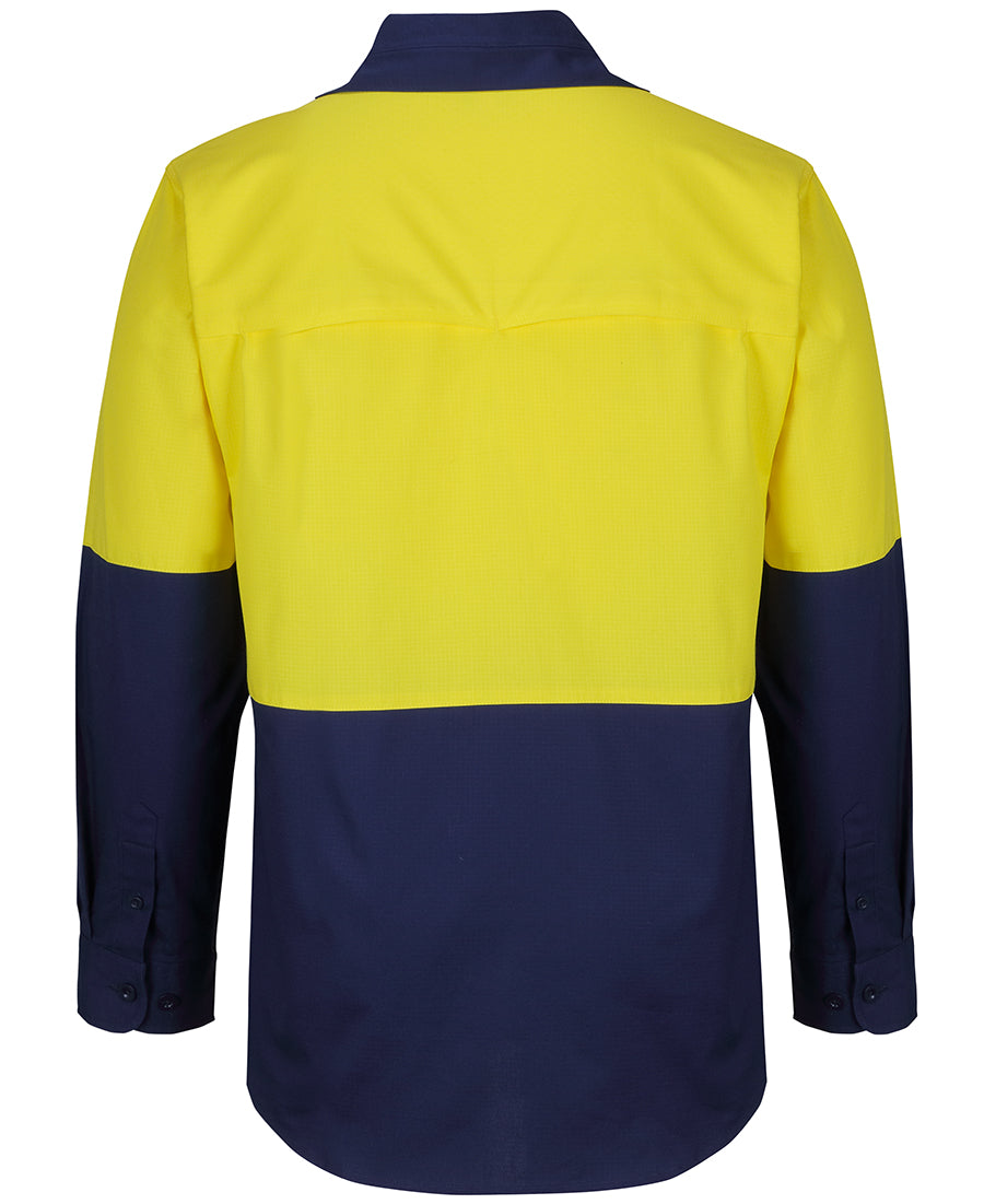 JB's Hi Vis Ripstop L/S Fishing Shirt - Yellow/Navy - Back