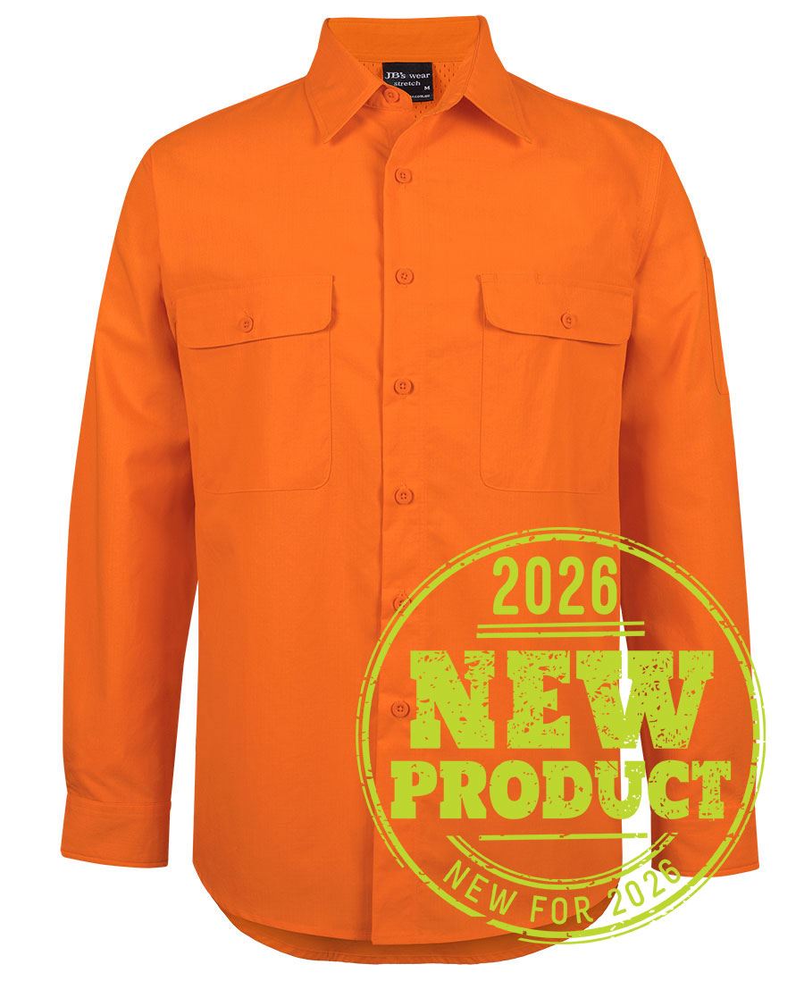 JB's Hi VIs Class F Ripstop L/S Work Shirt - Orange - Front
