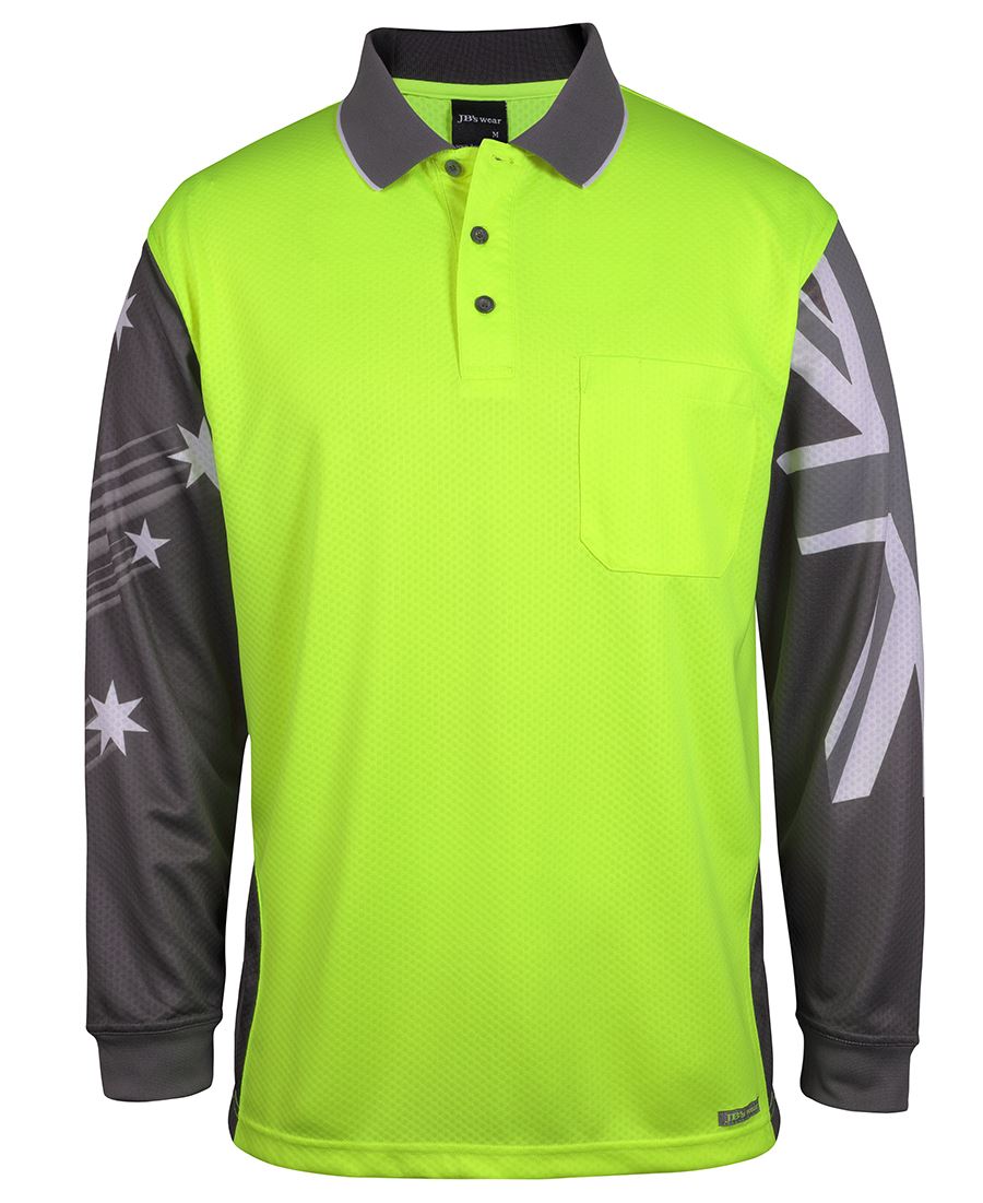 JB's Hi Vis L/S Southern Cross Polo - Lime/Charcoal - Front