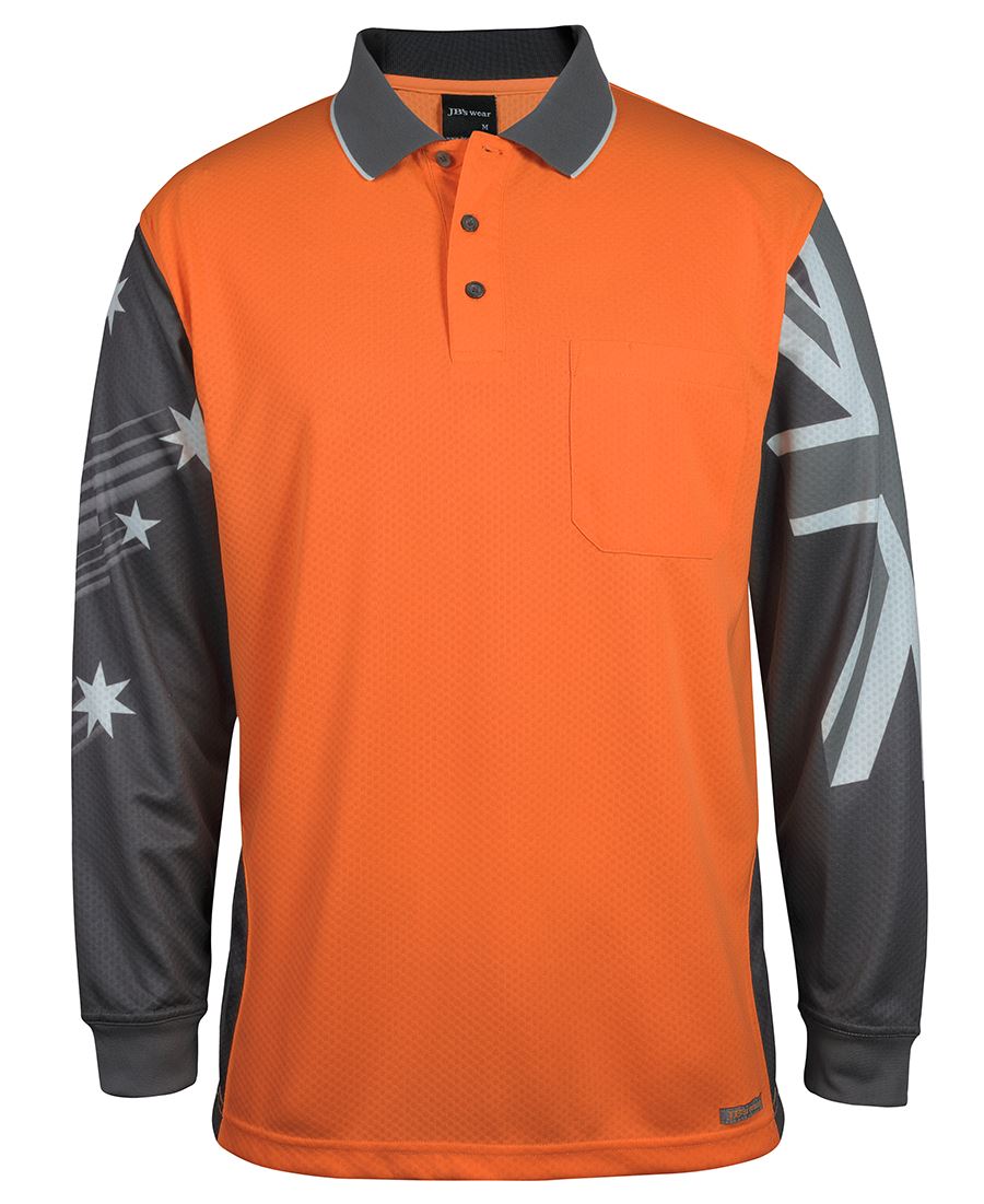 JB's Hi Vis L/S Southern Cross Polo - Orange/Charcoal - Front