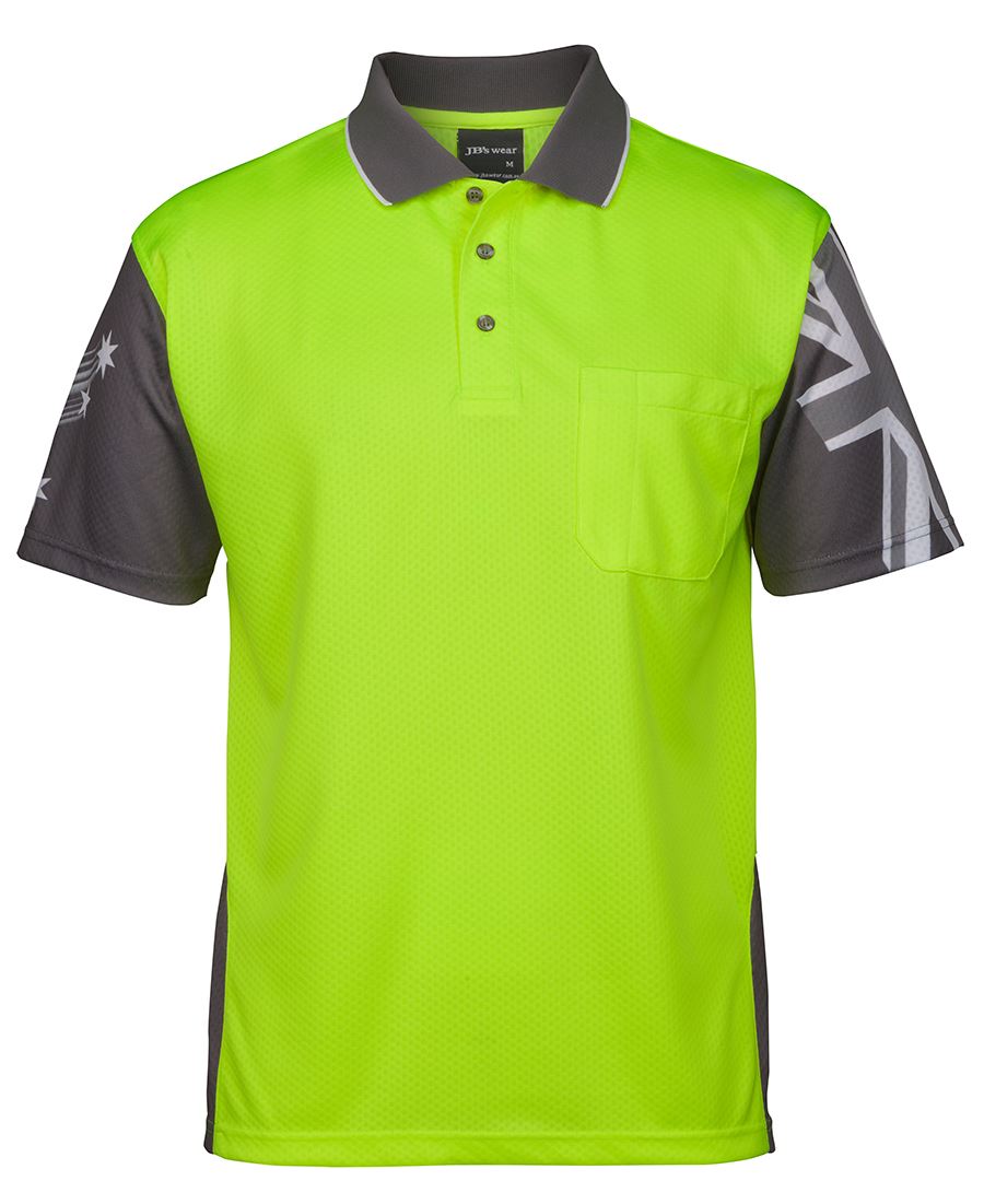 JB's Hi Vis Southern Cross Polo - Lime/Charcoal - Front