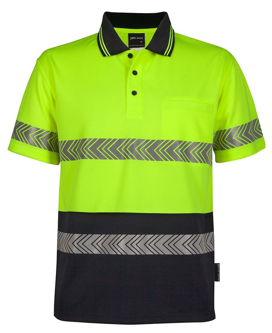 JB'S Hi Vis S/S Segmented Tape Polo - Lime/Navy - Front