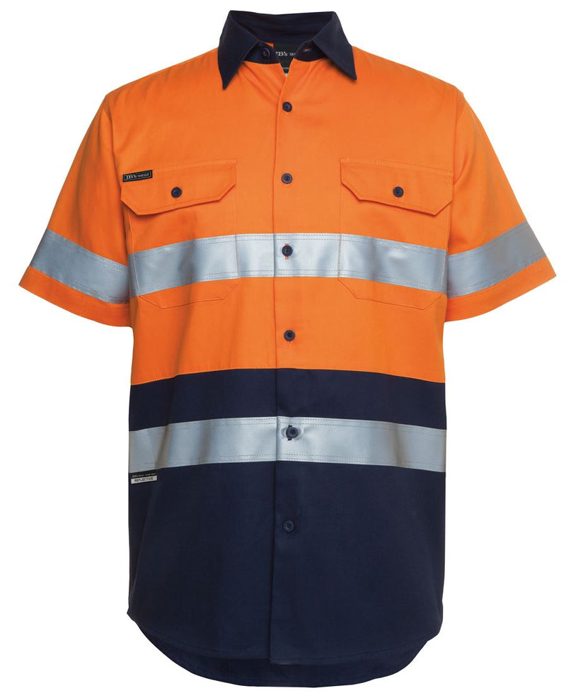 JB'S Hi Vis S/S (D+N) 190G Work Shirt - Orange/Navy - Front