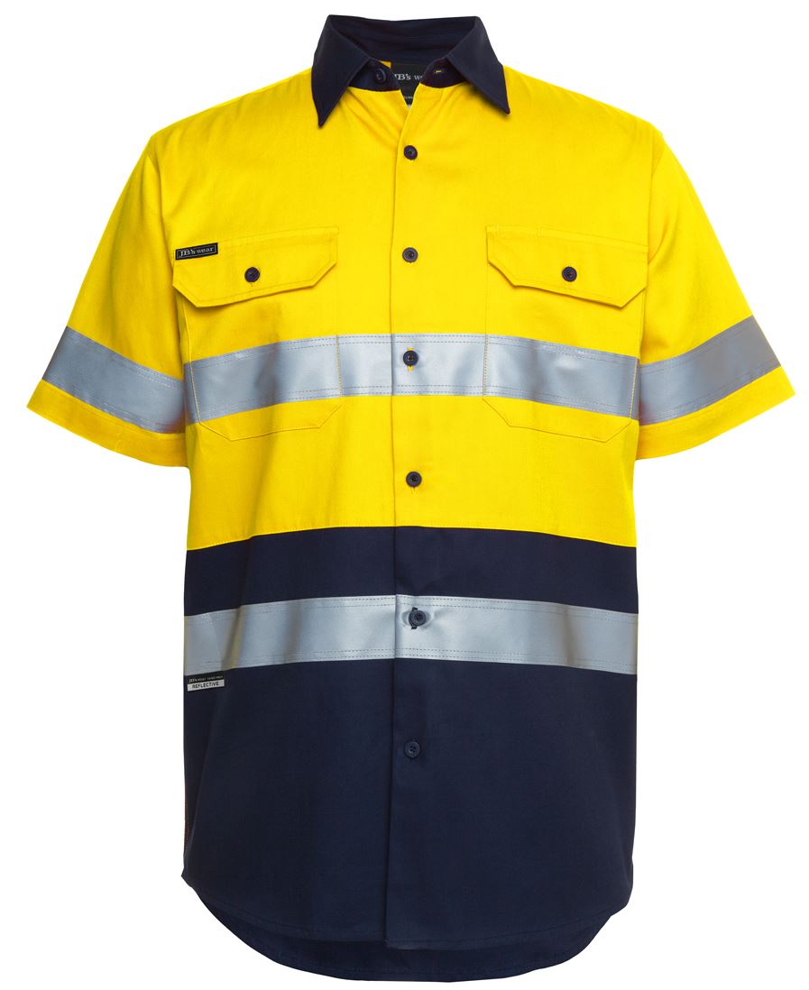 JB'S Hi Vis S/S (D+N) 190G Work Shirt - Yellow/Navy - Front
