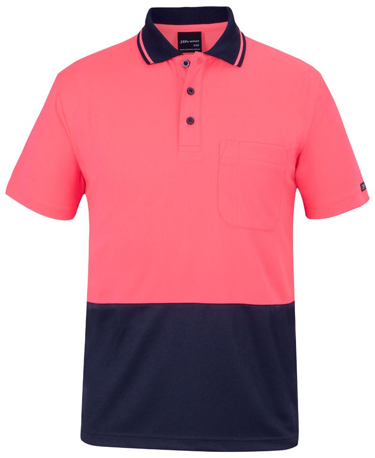JB's Adults and Kids Hi Vis Non Cuff Traditional Polo - HV Pink/Navy - Front