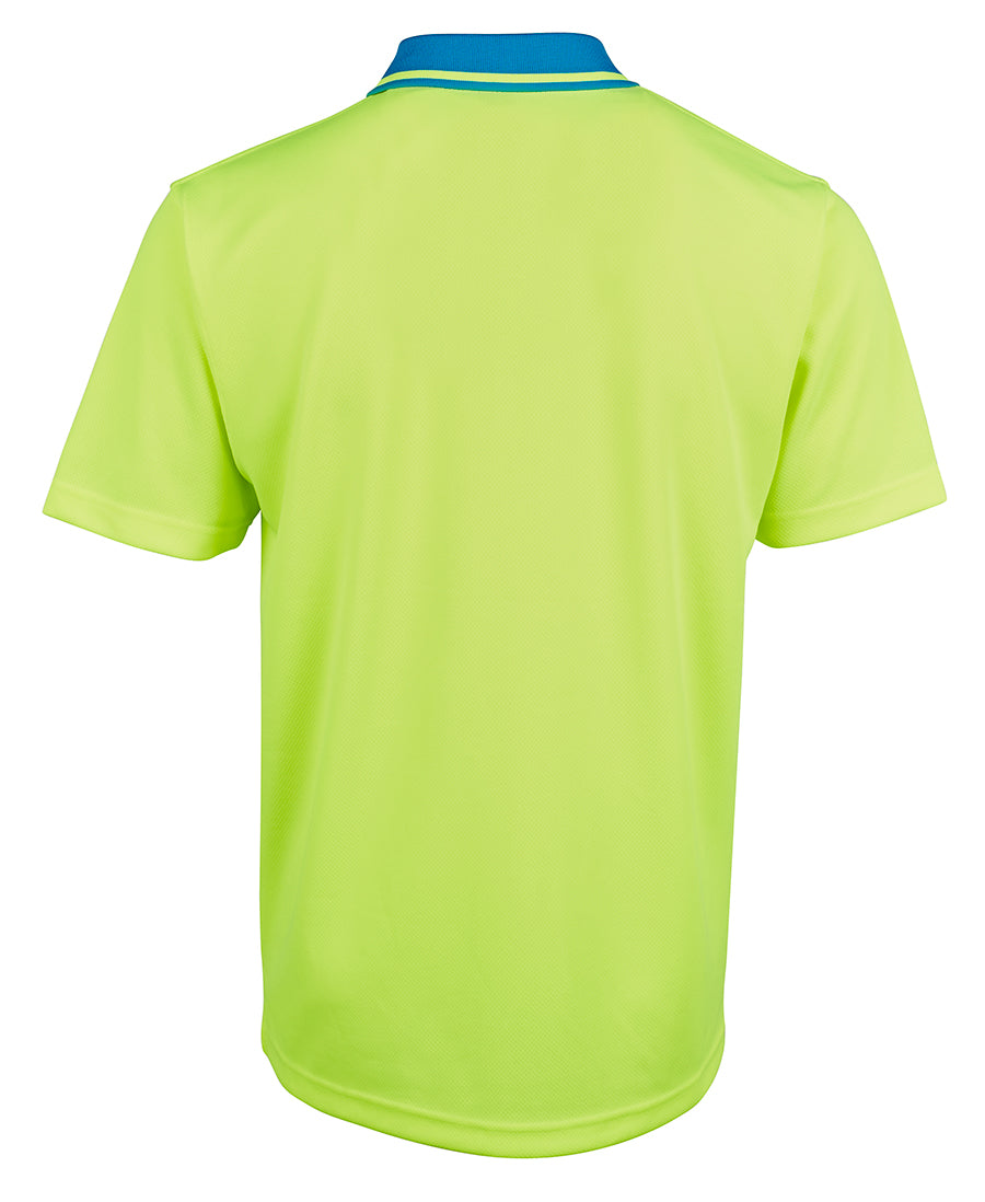 JB's Adults and Kids Hi Vis Non Cuff Traditional Polo - Lime/Aqua - Back