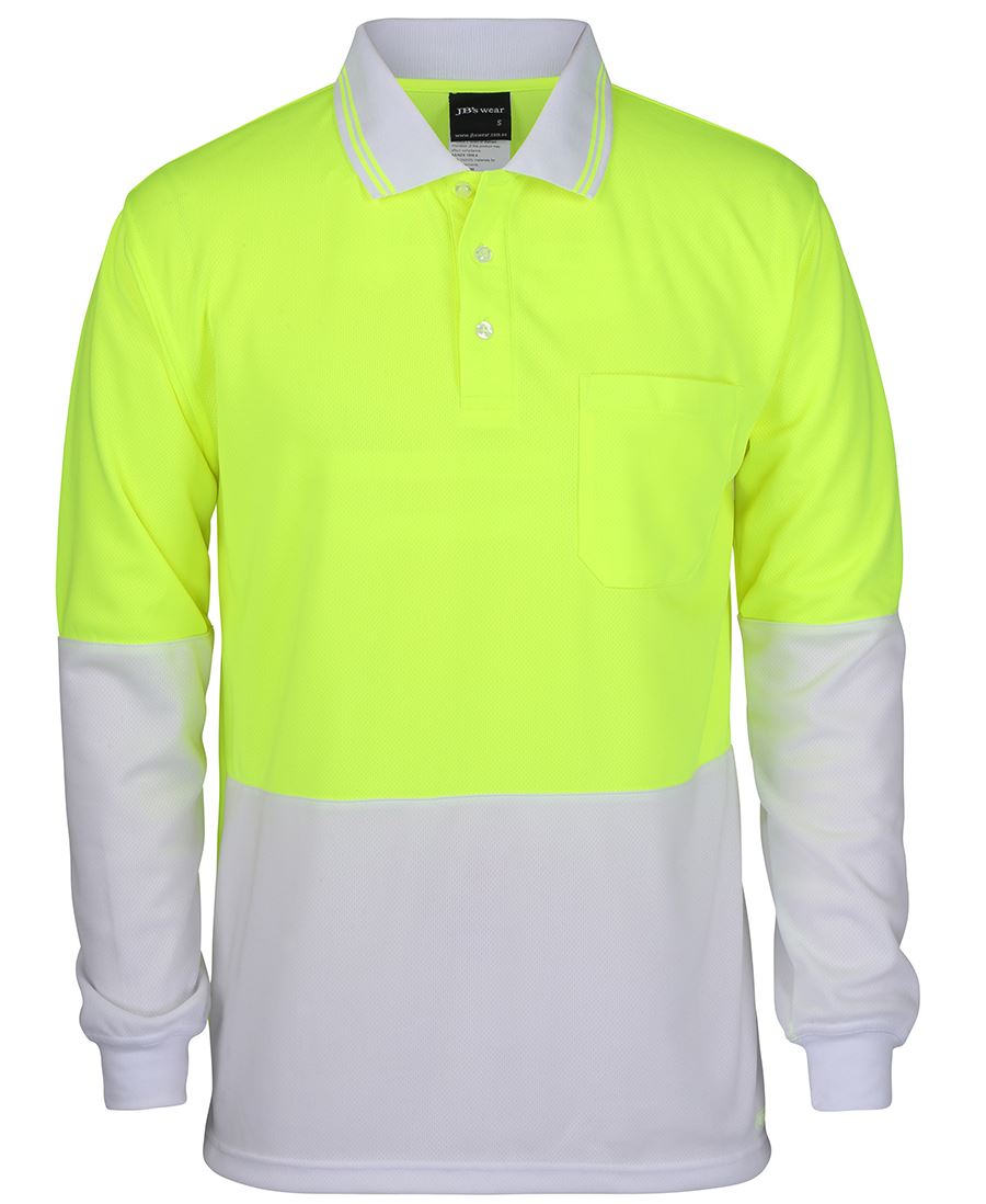 JB's Hi Vis L/S Traditional Polo - Lime/White - Front