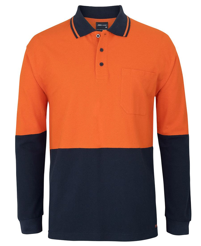 JB's Hi Vis L/S Cotton Pique Trad Polo - Orange/Navy - Front