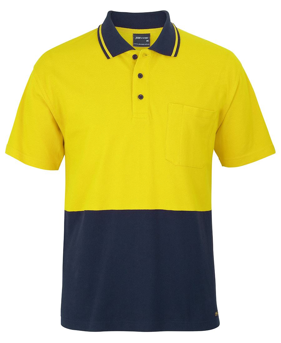 JB's Hi Vis S/S Cotton Pique Trad Polo - Yellow/Navy - Front