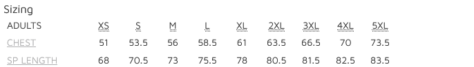 JB's Hi Vis Rippa Sub Tee - size chart